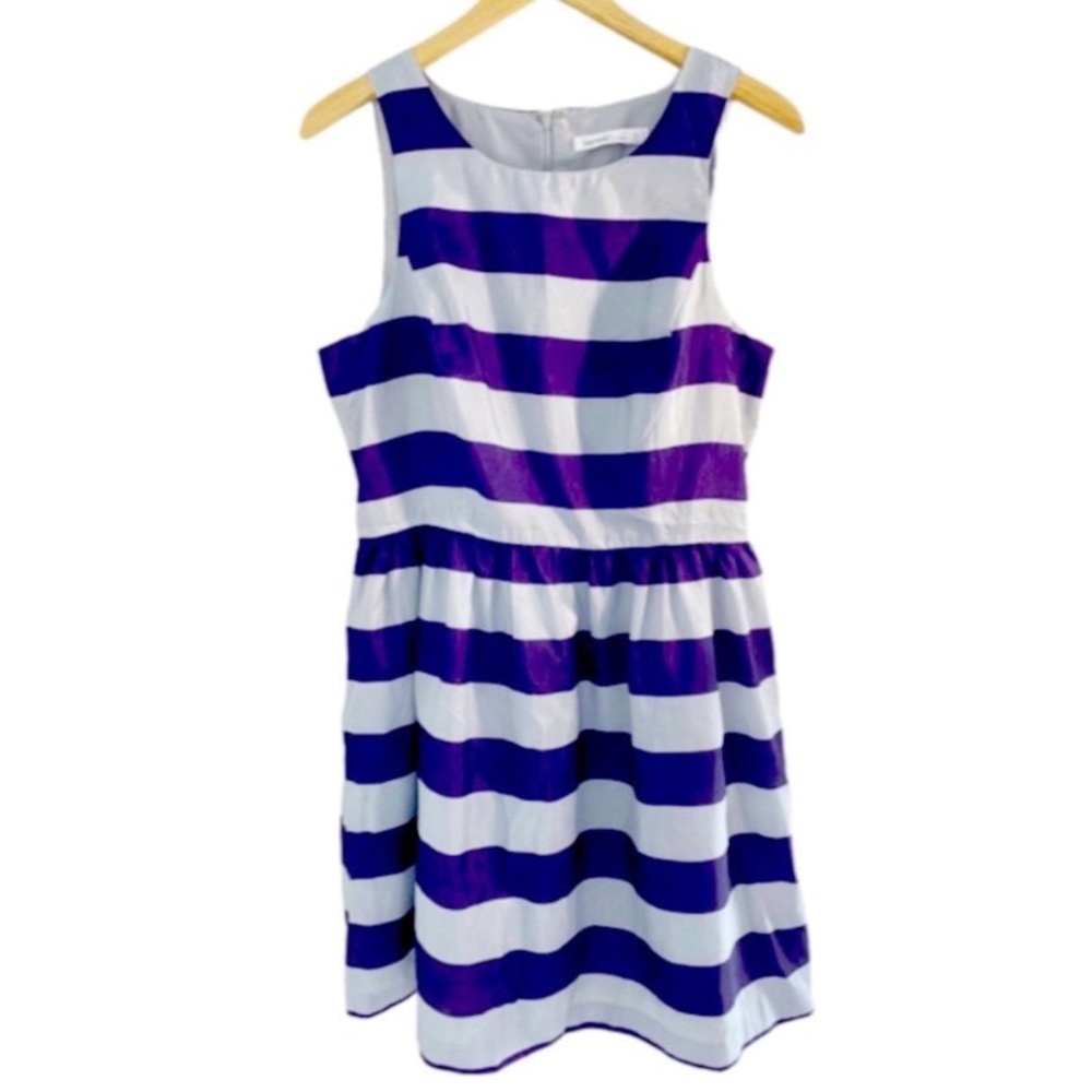 Kensie Dresses Purple & Gray Shimmery Striped Fit And Flare Dress, Size 8